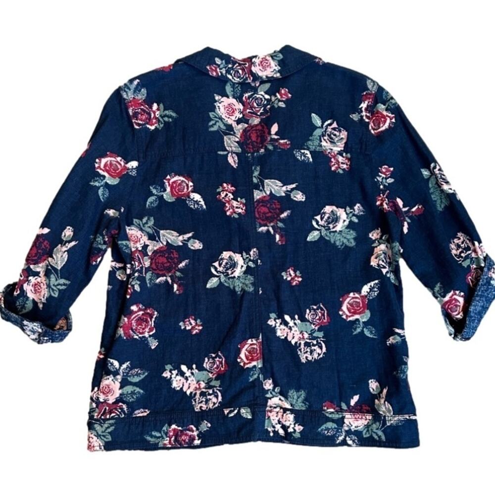 Maurice's Linen Blend Jacket Top Shacket Blue Rose Floral Size M Casual Office - Picture 7 of 15